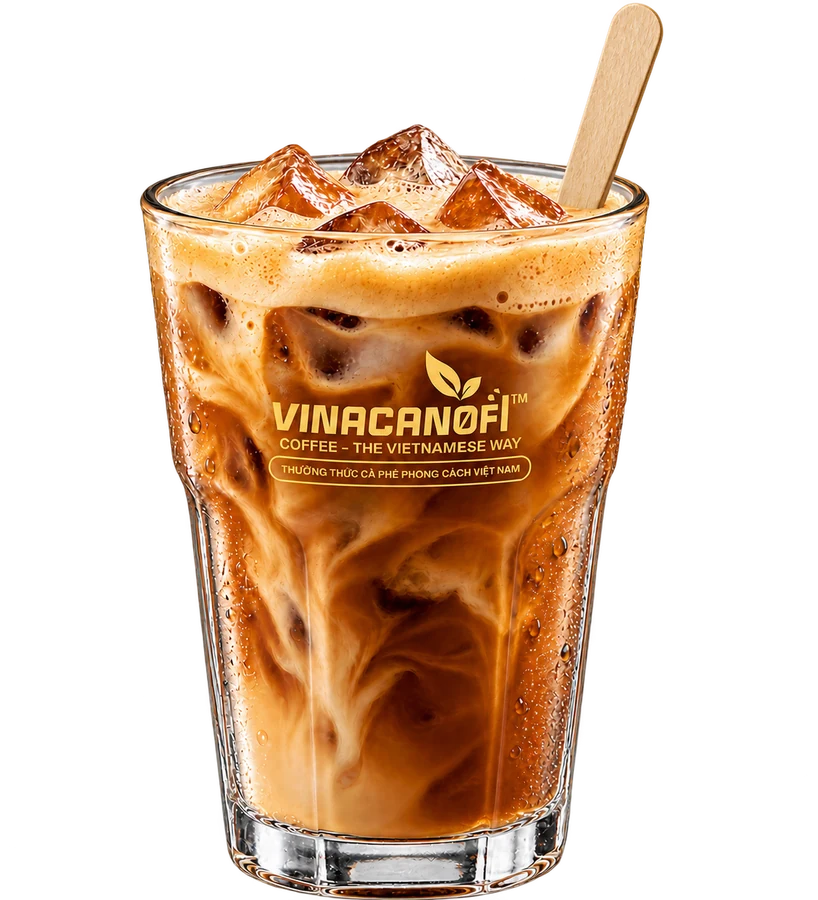 VINACANOFI iced durian coffee with stirrer